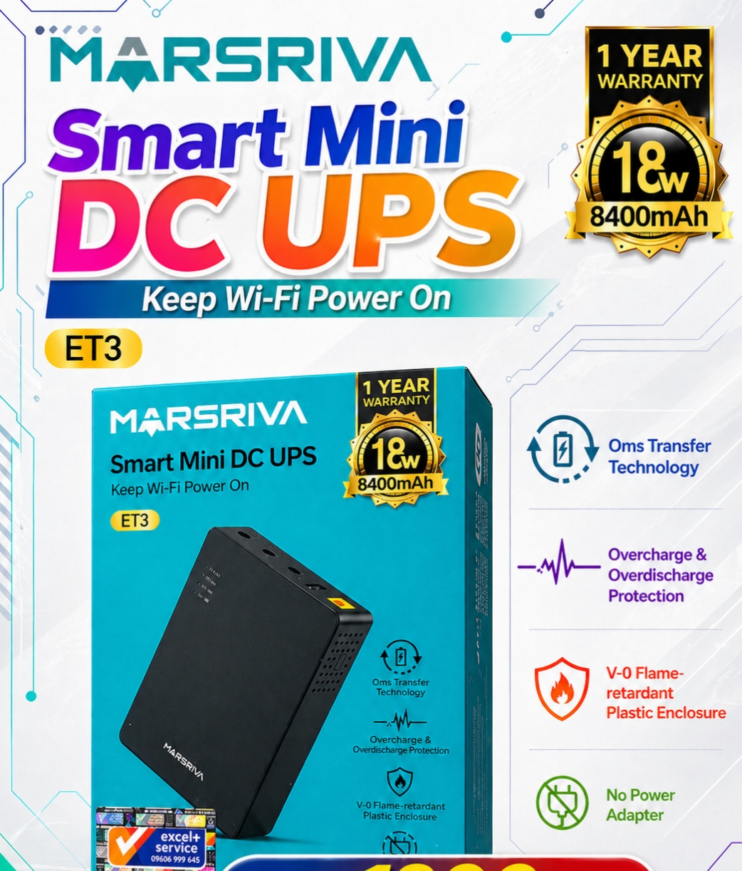 MARSRIVA ET3 8400mAh Smart Mini DC UPS for Router