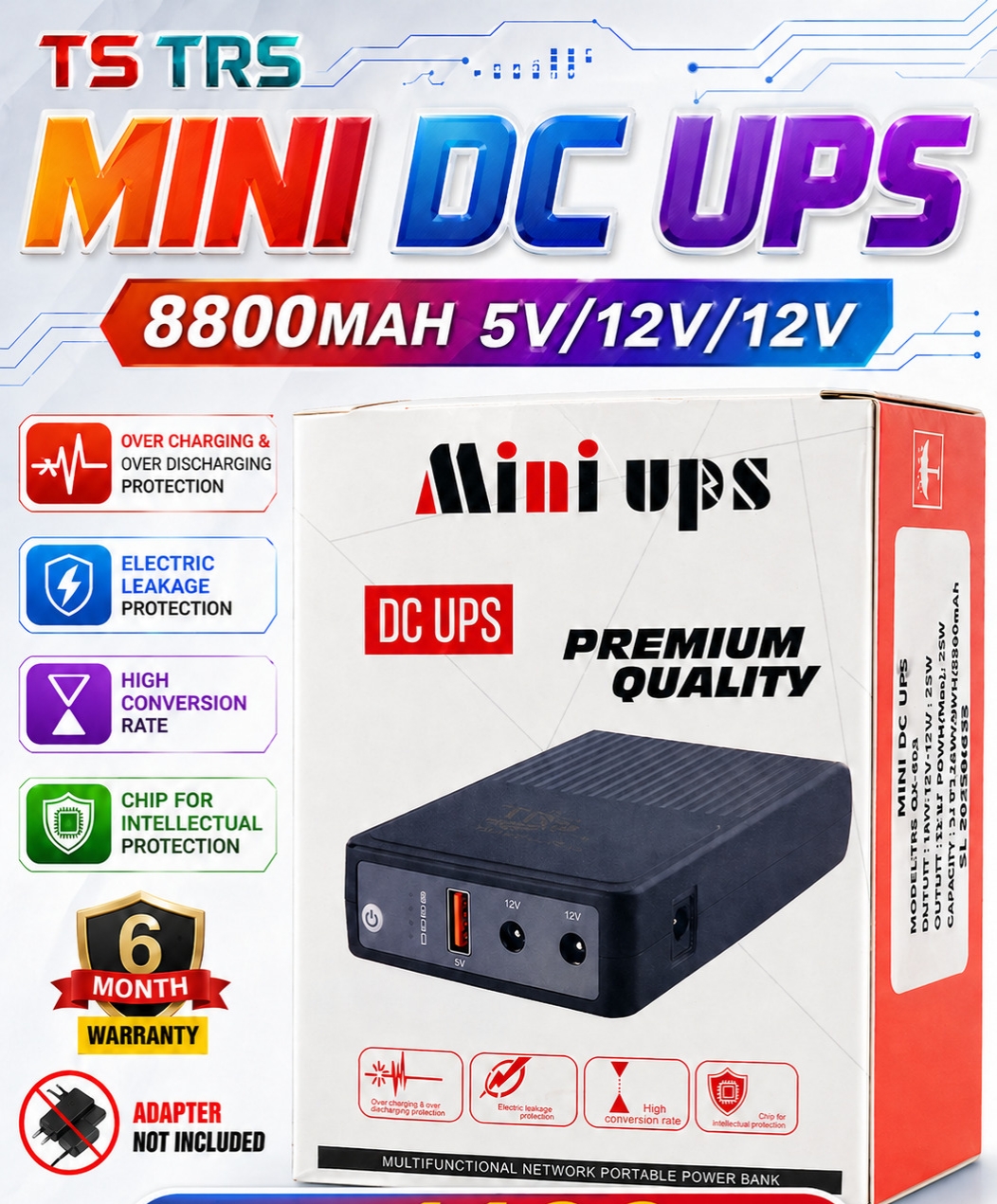 TRS Mini UPS 8800mAh 5V-12V-12V Output for Router, ONU, CCTV